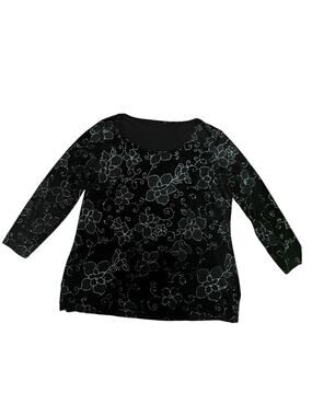 Black Velvet Blue Floral Business Casual Church Velvet Blouse Top Vintage Styles